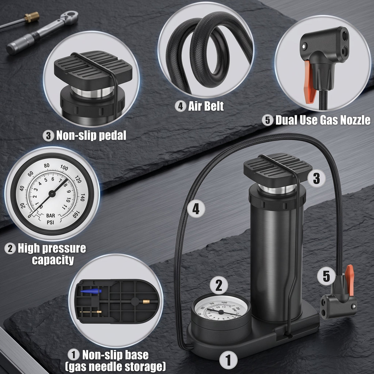 Portable High-Pressure Foot Air Pump – Multi-Purpose Bicycle, Motorcycle & Ball Inflator